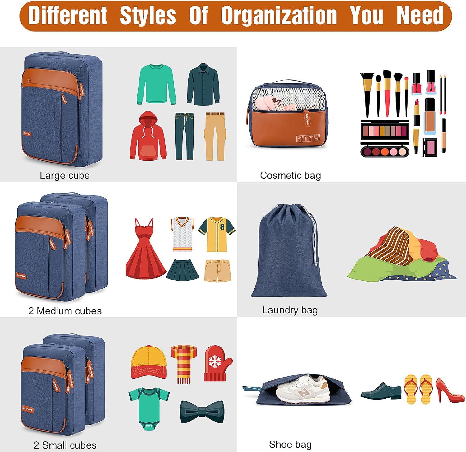 8 Set Packing Cubes for Travel, Lightweight Vacation Travel Essentials, Travel Accessories for Suitcase Organizer Bags Set - Image 2