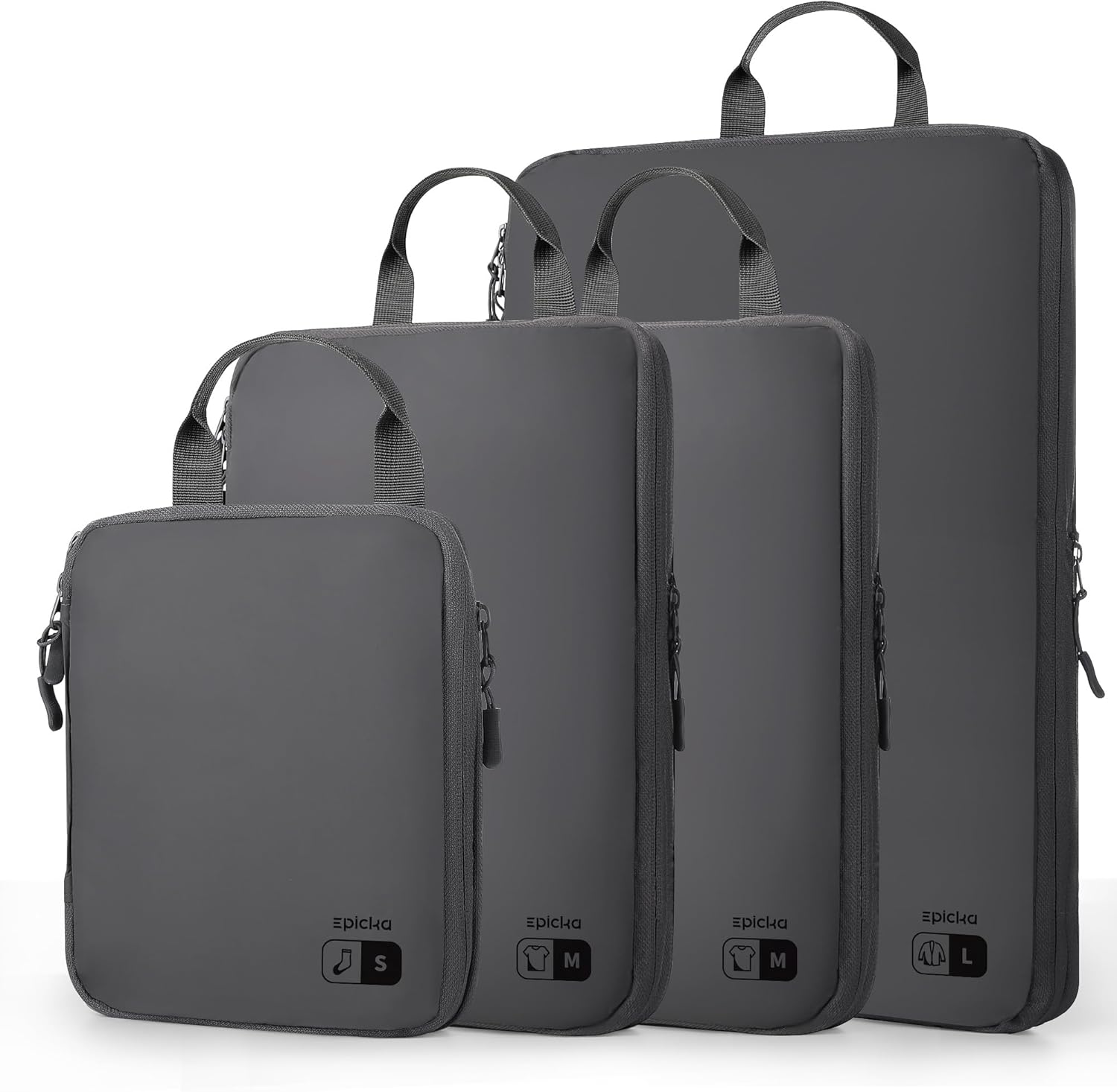 EPICKA 4 Set Ultra-Lightweight Compression Packing Cubes - Water Resistant Durable Travel Organizers Bags, Expandable Travel Accessories for Carry on, Luggage, Suitcase, Backpack (Dark Grey)