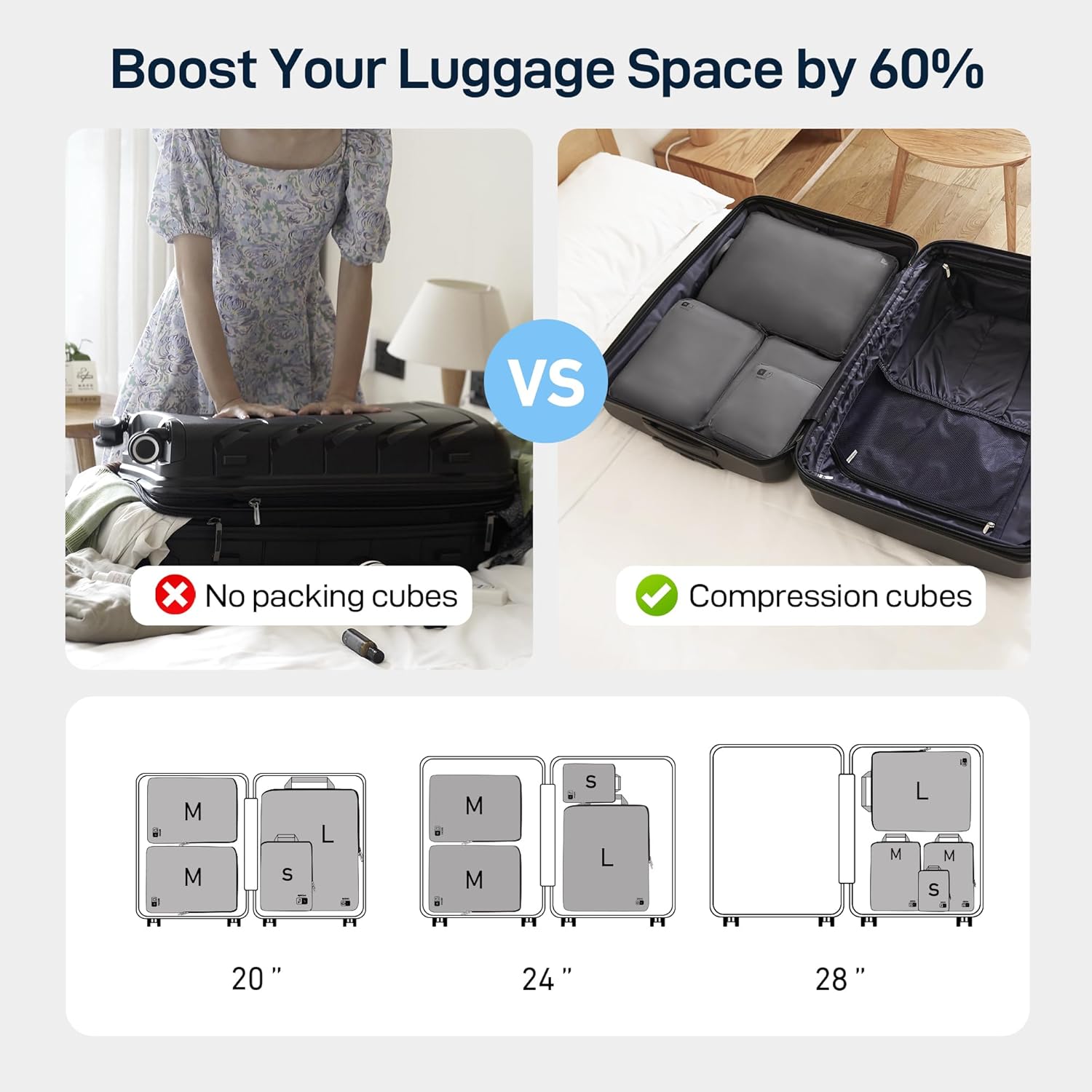 EPICKA 4 Set Ultra-Lightweight Compression Packing Cubes - Water Resistant Durable Travel Organizers Bags, Expandable Travel Accessories for Carry on, Luggage, Suitcase, Backpack (Dark Grey) - Image 5