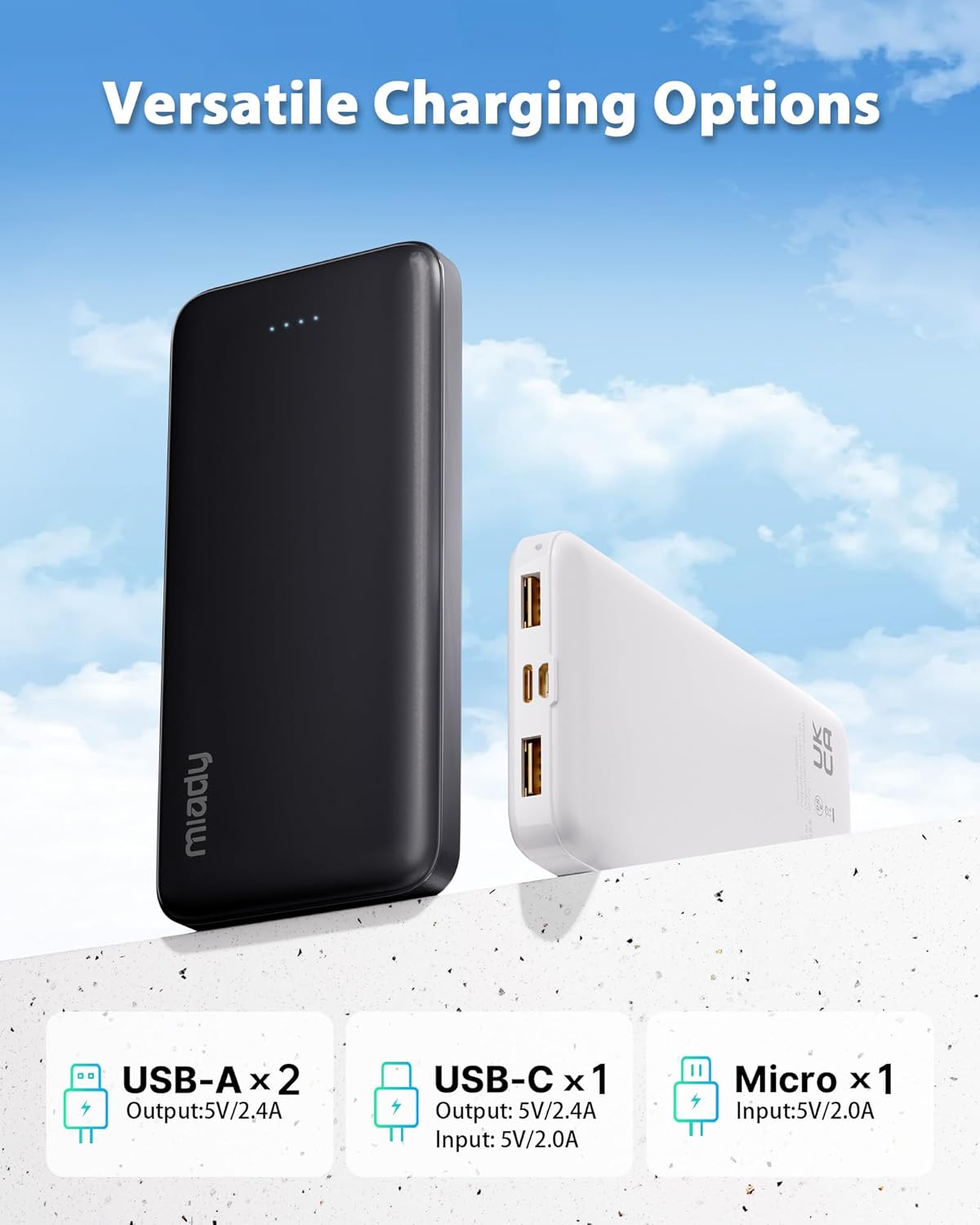 Miady 2-Pack 10000mAh Dual USB Portable Charger, USB-C Fast Charging Power Bank, Backup Charger for iPhone 15/14/13, Galaxy S23/22, Pixel and etc - Image 6