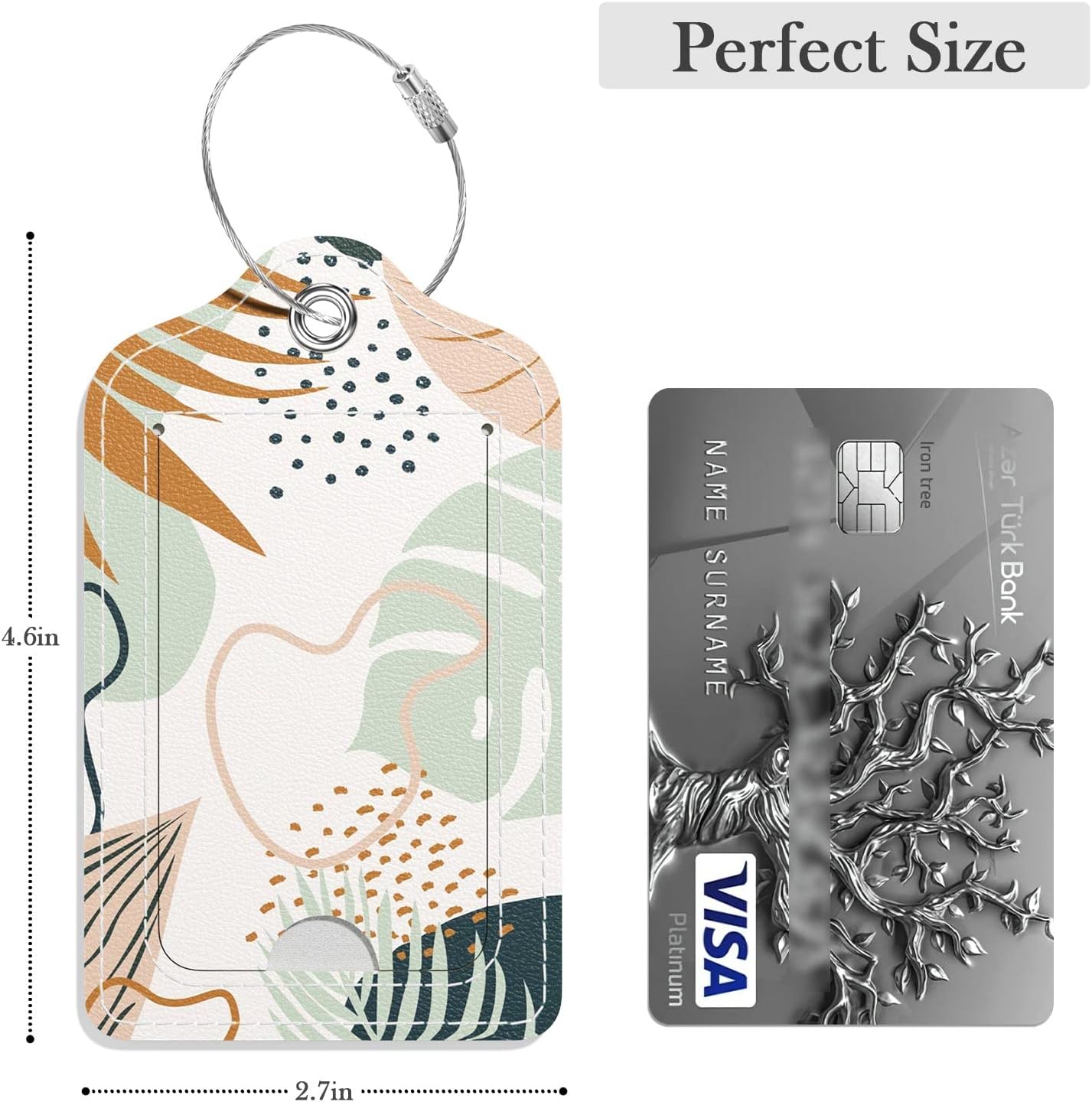 GDJEGE PU Leather Luggage Tags for Suitcase, Travel Cruise 2 Pack with Privacy Flap, Name ID Label and Metal Loop for Women Men Girls Baggage Bag Backpack Instrument, Boho Leaves - Image 2