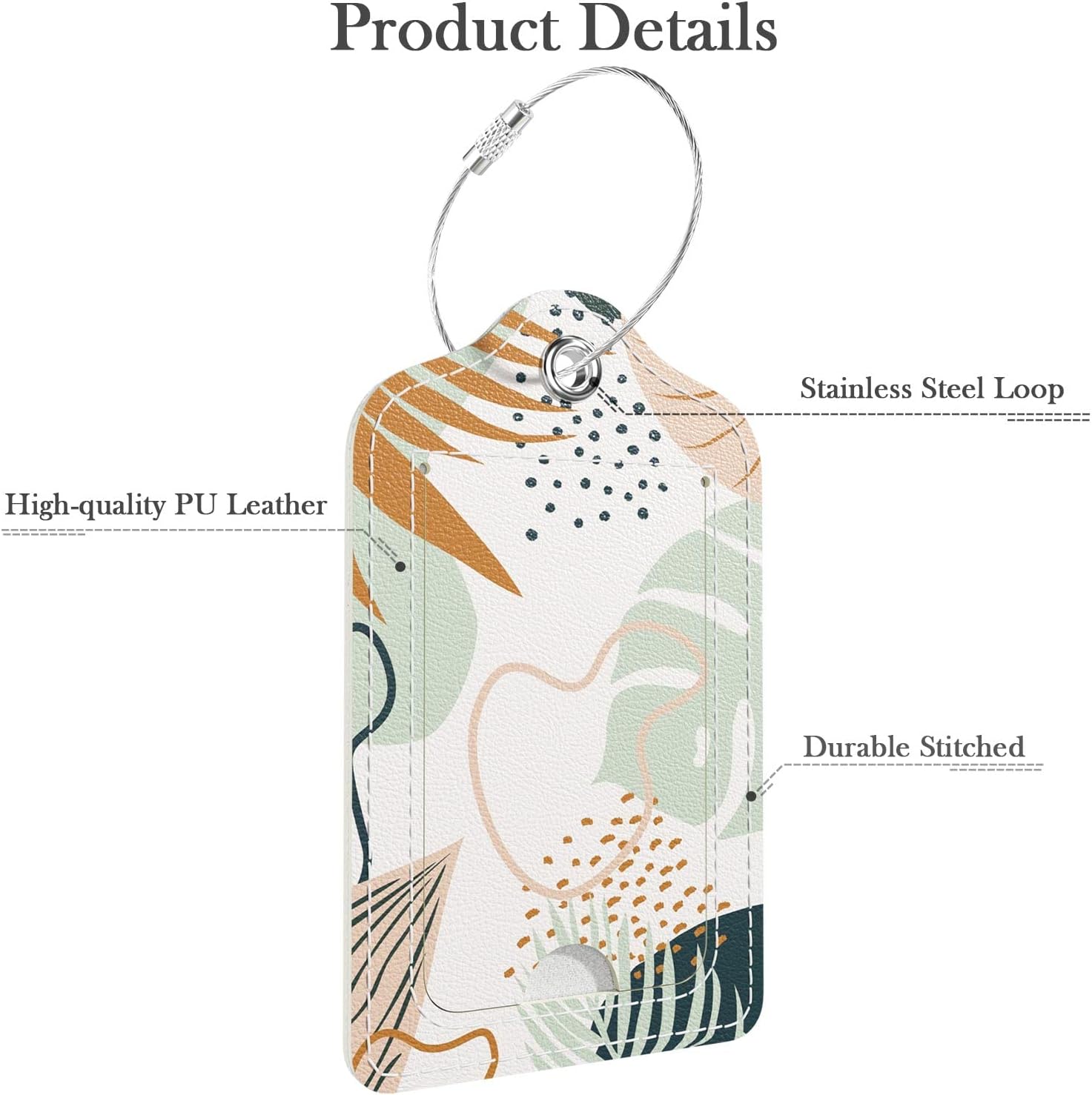 GDJEGE PU Leather Luggage Tags for Suitcase, Travel Cruise 2 Pack with Privacy Flap, Name ID Label and Metal Loop for Women Men Girls Baggage Bag Backpack Instrument, Boho Leaves - Image 4