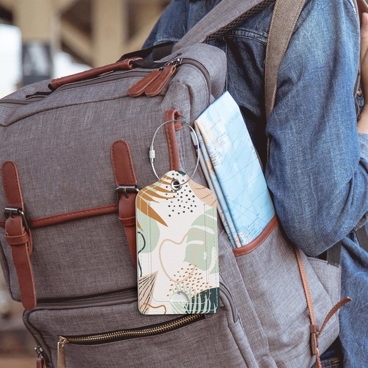 GDJEGE PU Leather Luggage Tags for Suitcase, Travel Cruise 2 Pack with Privacy Flap, Name ID Label and Metal Loop for Women Men Girls Baggage Bag Backpack Instrument, Boho Leaves - Image 7