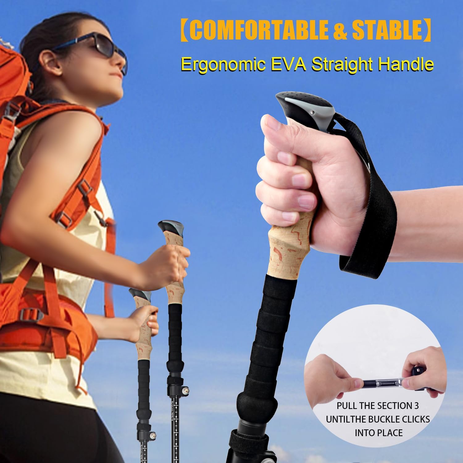 Trekking Poles Aviation Grade Aluminum Alloy-Strong Lightweight Collapsible Walking Stick,Trekking Pole Hiking for Seniors, Men,Women in The 4 Season,All-Terrain,2pc Per Set - Image 4