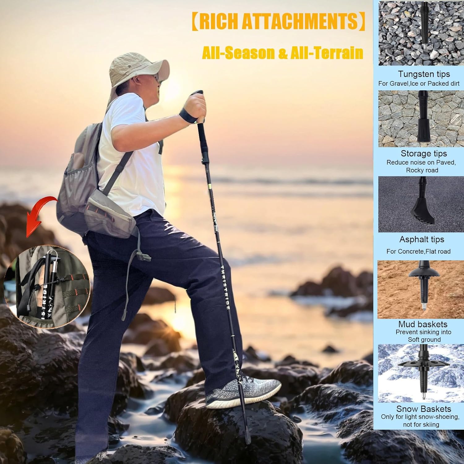 Trekking Poles Aviation Grade Aluminum Alloy-Strong Lightweight Collapsible Walking Stick,Trekking Pole Hiking for Seniors, Men,Women in The 4 Season,All-Terrain,2pc Per Set - Image 5