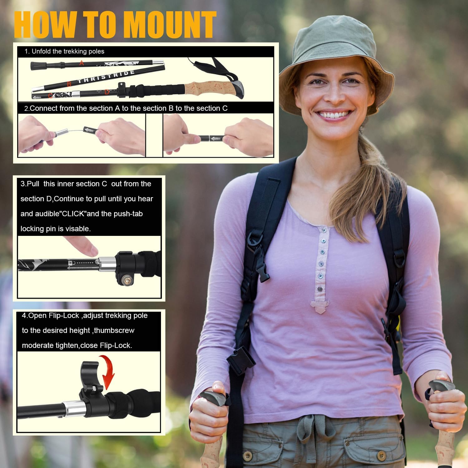 Trekking Poles Aviation Grade Aluminum Alloy-Strong Lightweight Collapsible Walking Stick,Trekking Pole Hiking for Seniors, Men,Women in The 4 Season,All-Terrain,2pc Per Set - Image 6